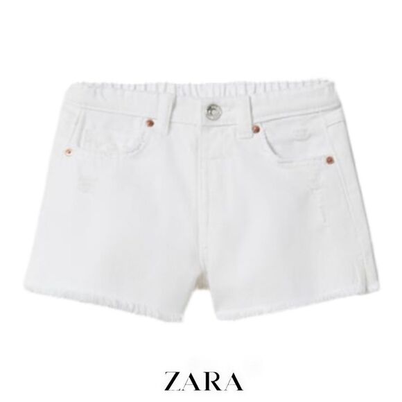 ZARA Kids | White | RIPPED DENIM SHORTS - Picture 1 of 5